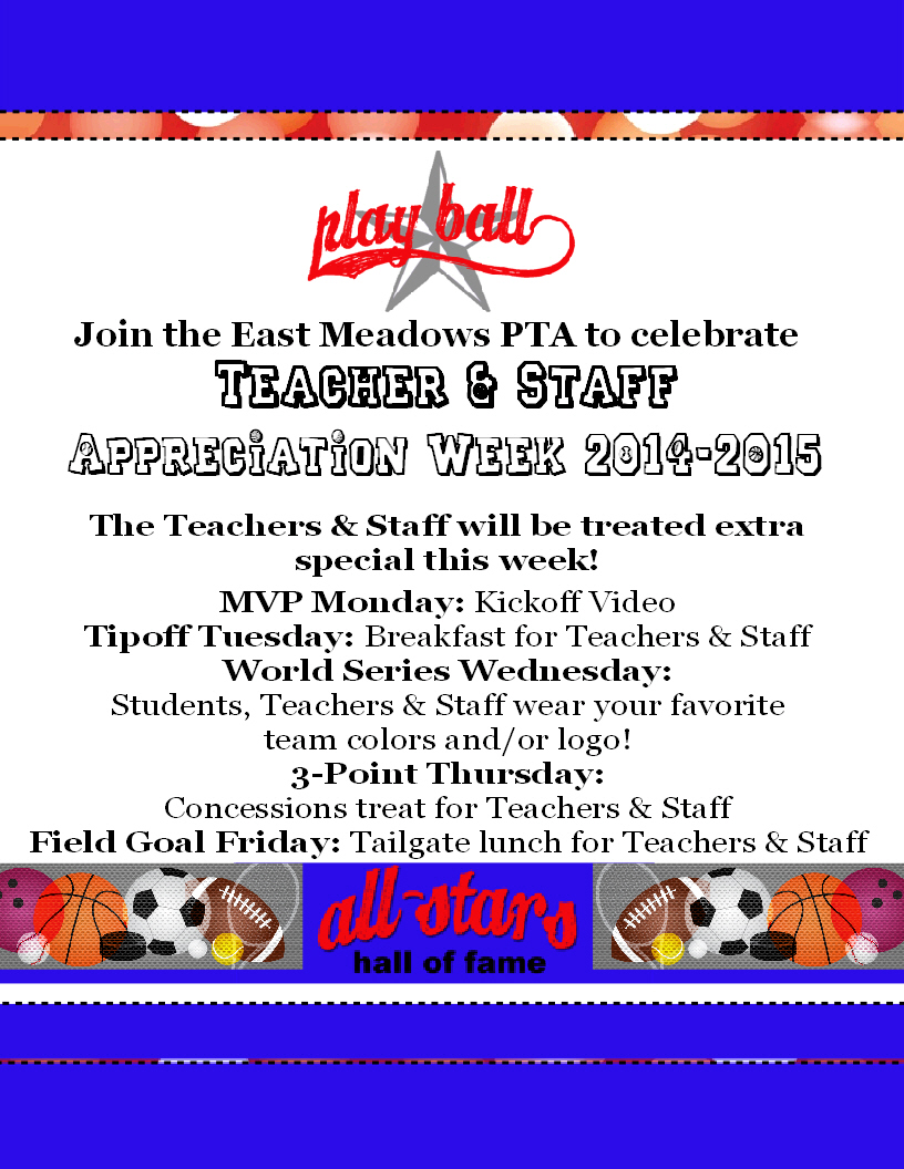 Teacher Appreciation All Star Week April 20 24 East Meadows Elementary