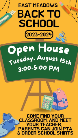 Back to School Open House, Tuesday, August 15th from 3:00-5:00 PM