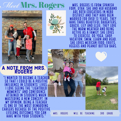 Welcome Mrs. Rogers - new 3rd grade teacher