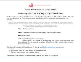 Love and Logic Class Offered March 6th, 13th, 20th